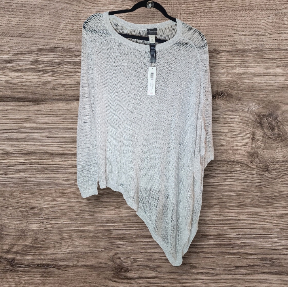 NWT Chicos Travelers Collect Silver Drama Shine Assymetrical Sweater Size S / 0